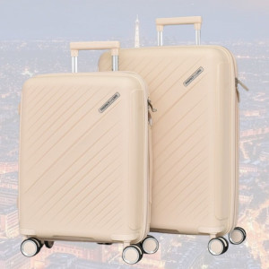 Практични авио куфари с четири колелца, въртящи се нa 360 градуса, полипропилен - CREAM 2333 20+24 инча